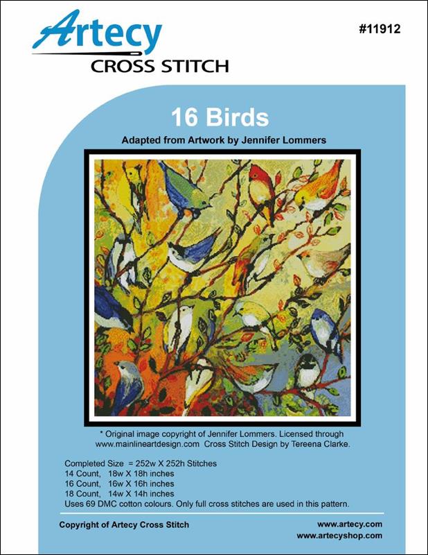 Artecy 16 Birds cross stitch pattern