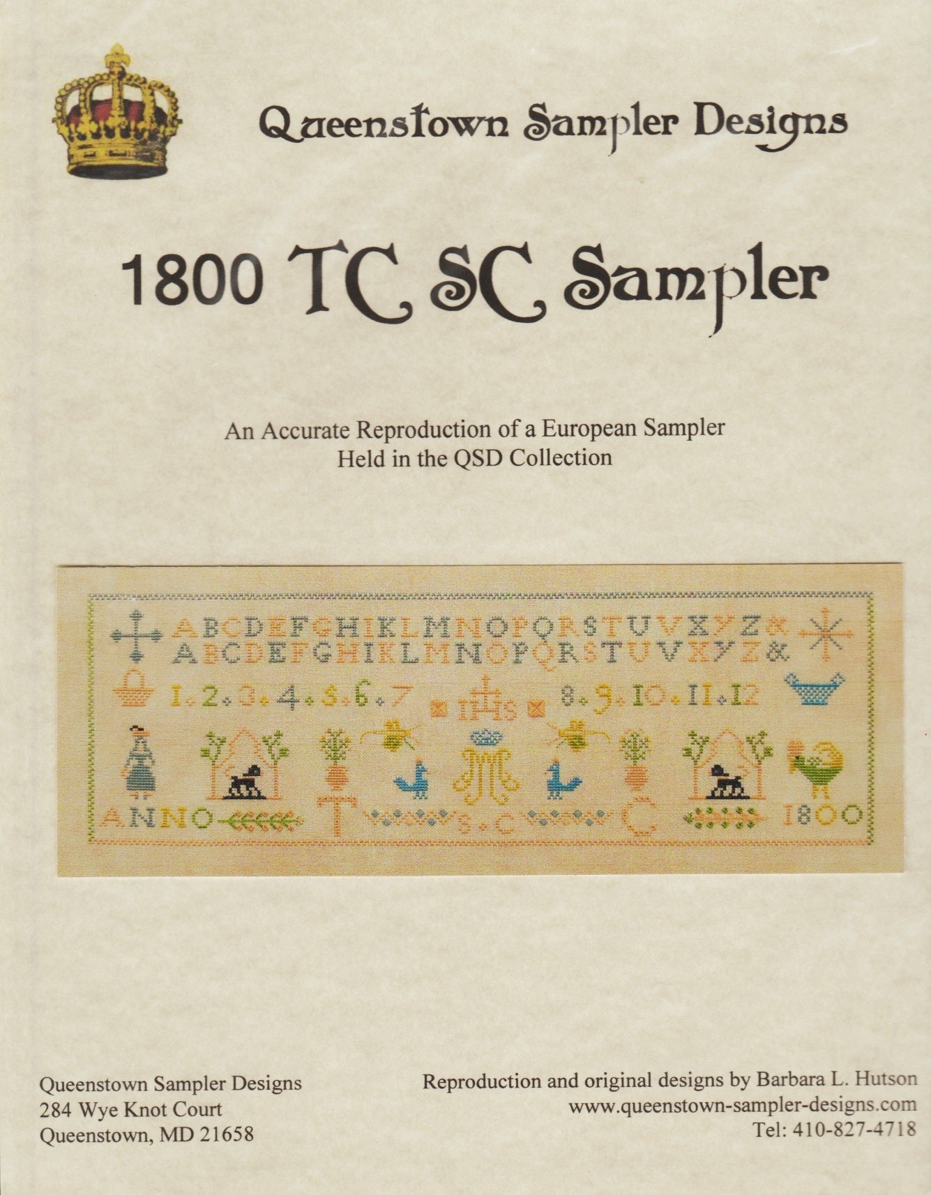 Queenstown Sampler Designs 1800 TC SC Sampler primitive cross stitch pattern