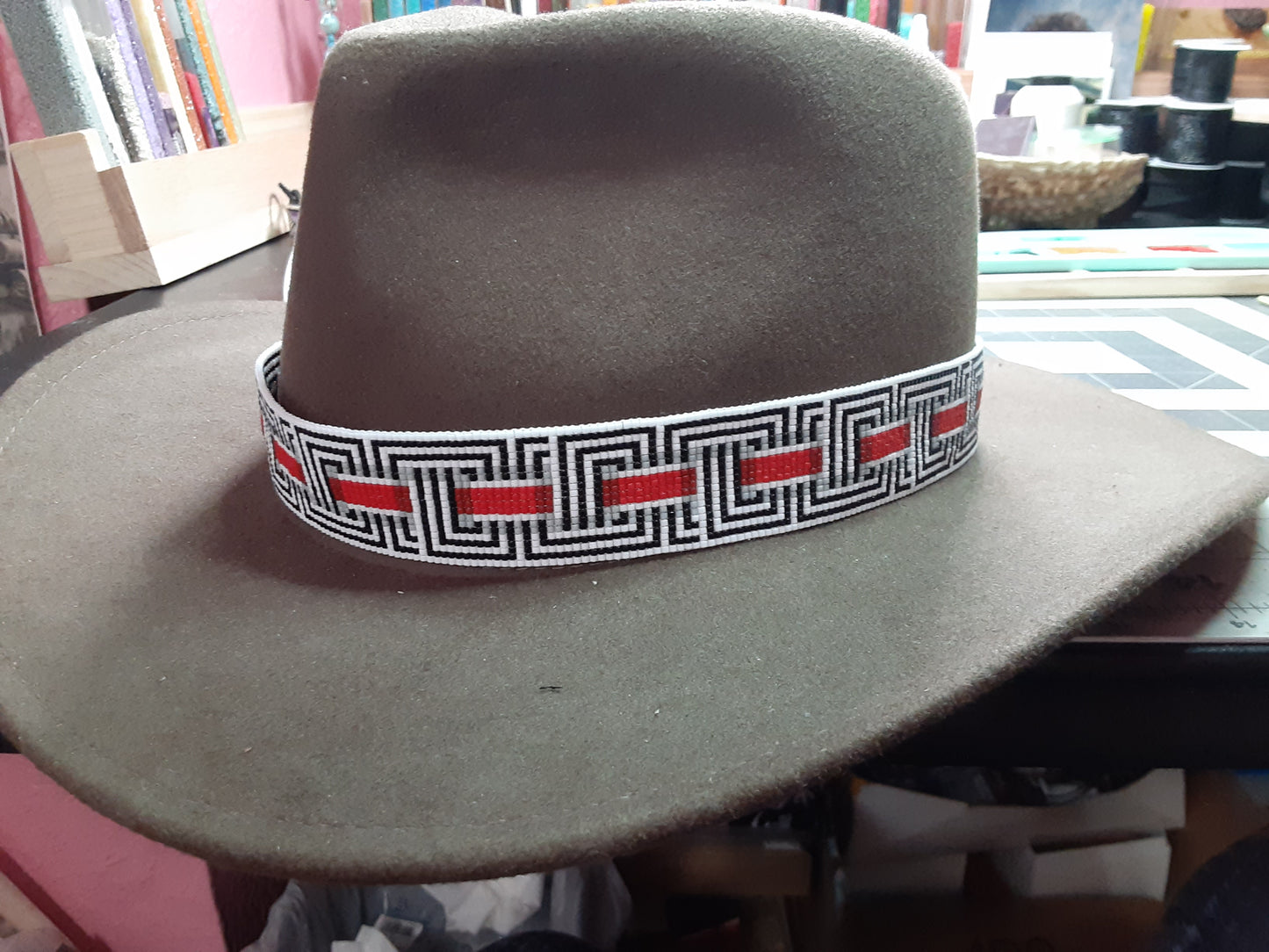 Native American Style 'Red Geo' Hat Band 23