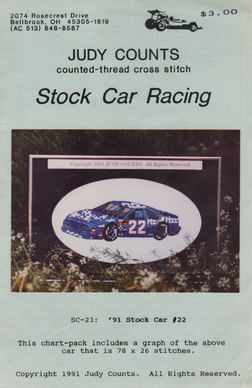 Judy Counts '91 Stock Car #22 racing cross stitch pattern