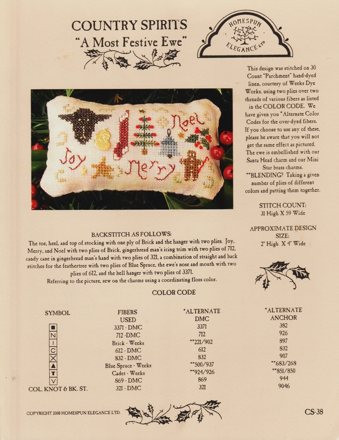 Homespun Elegance A Most Festive Ewe CS-38 cross stitch pattern