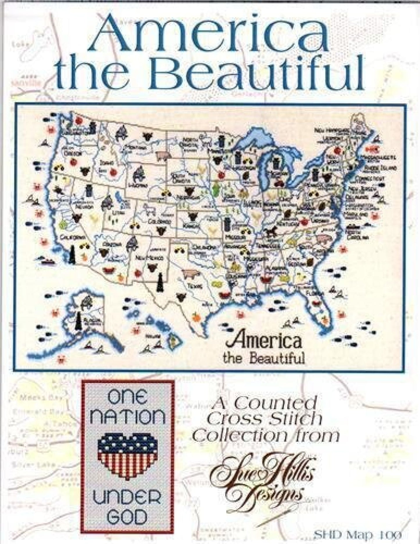 Sue Hillis America The Beautiful Map 100 cross stitch pattern