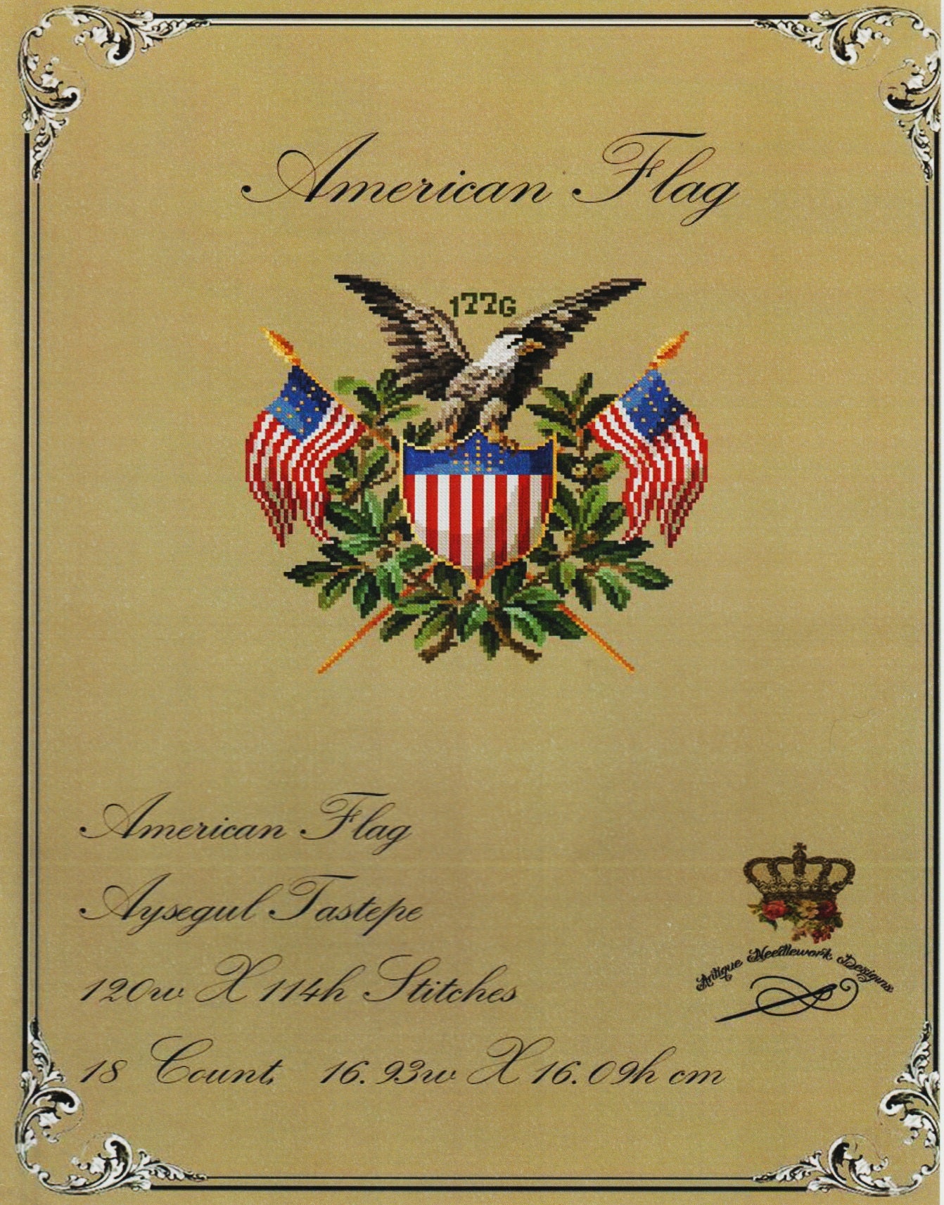 Antique Needlework Designs American Flag 1776 cross stitch pattern