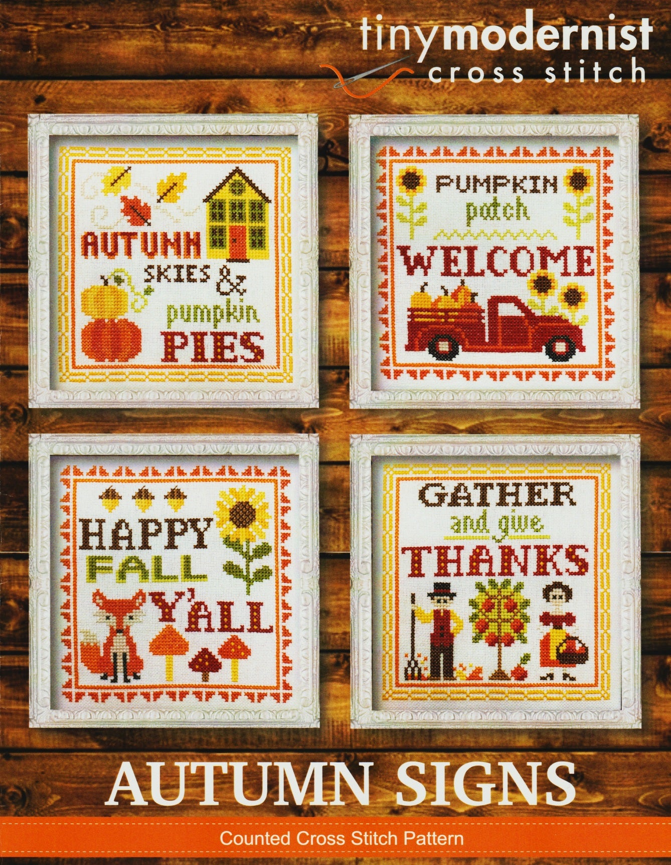 Tiny Modernist Autumn Signs cross stitch pattern