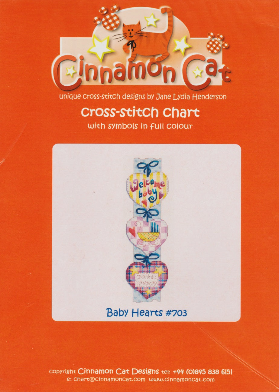 Cinnamon Cat Baby Hearts 703 cross stitch pattern