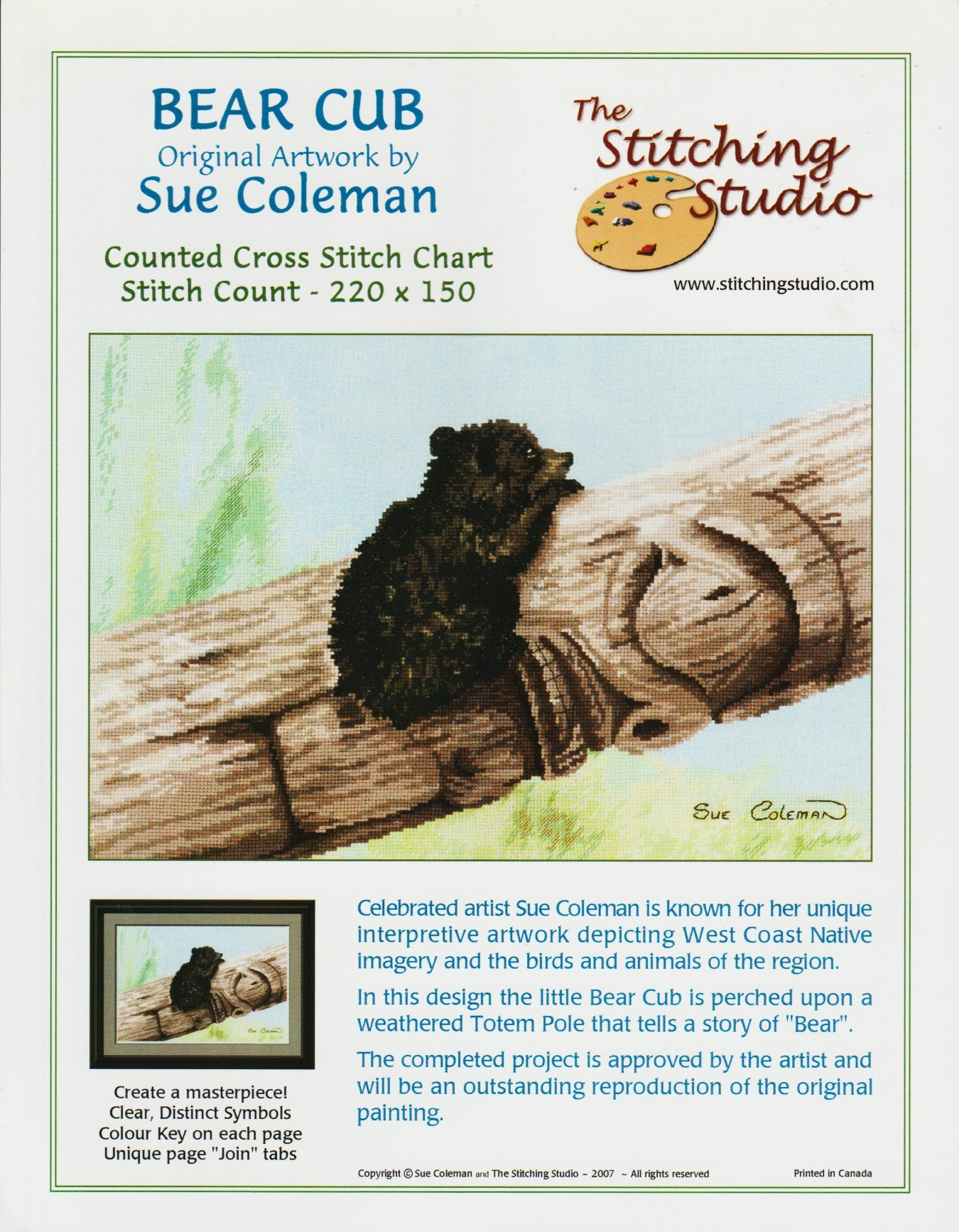 Stitching Studio Bear Cub native american cross stich pattern