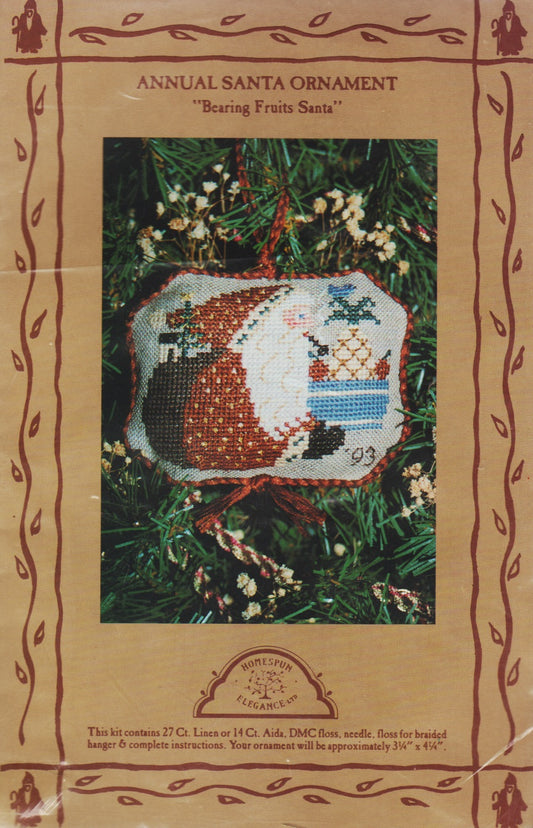 Homespun Elegance Bearing Fruits Santa Annual Santa Ornament 1993 cross stitch kit