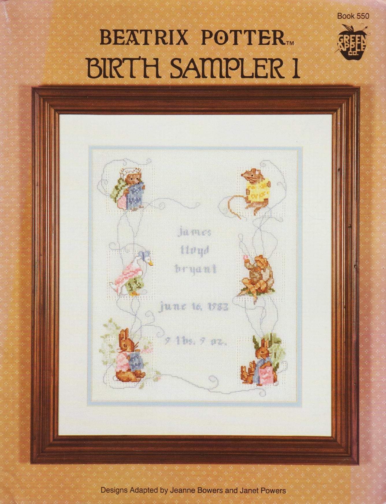 Green Apple Beatrix Potter Birth Sampler I 55cross stitch pattern