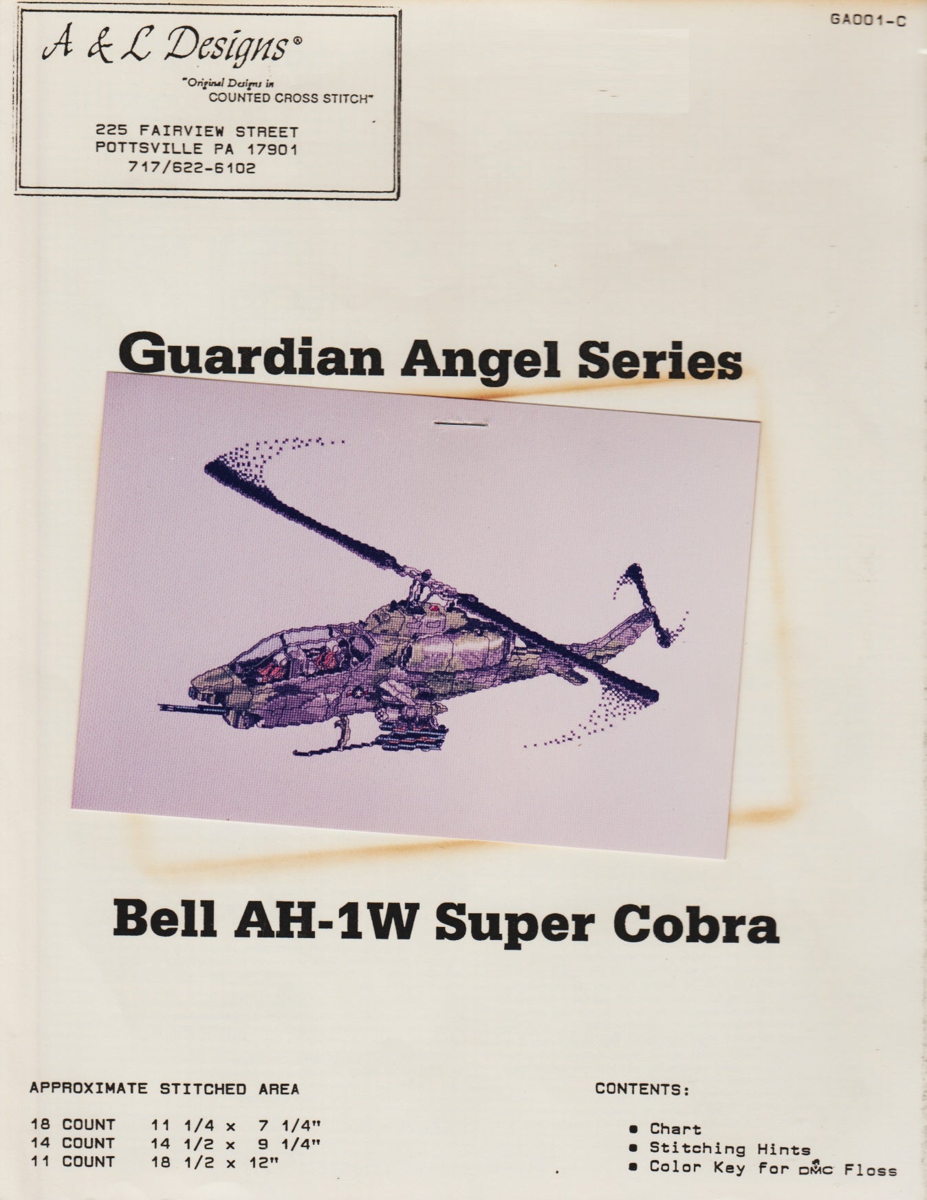 A&L Designs Bell AH-1W Super Cobra cross stitch helicopter pattern