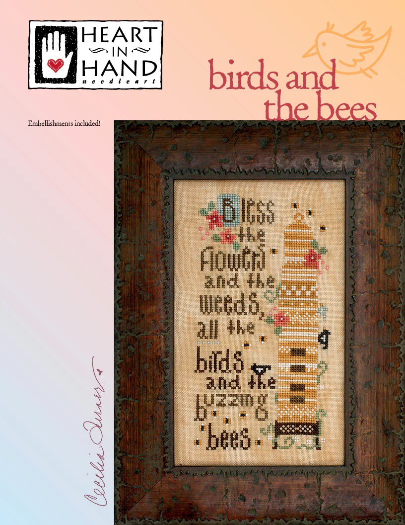 Heart in Hand Birds and the Bees cross stitch pattern