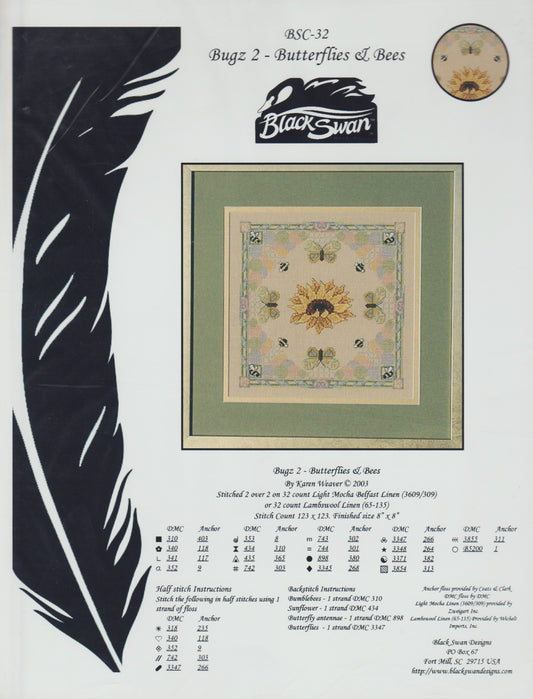 Black Swan Butterflies & Bees Bugz 2 cross stitch pattern