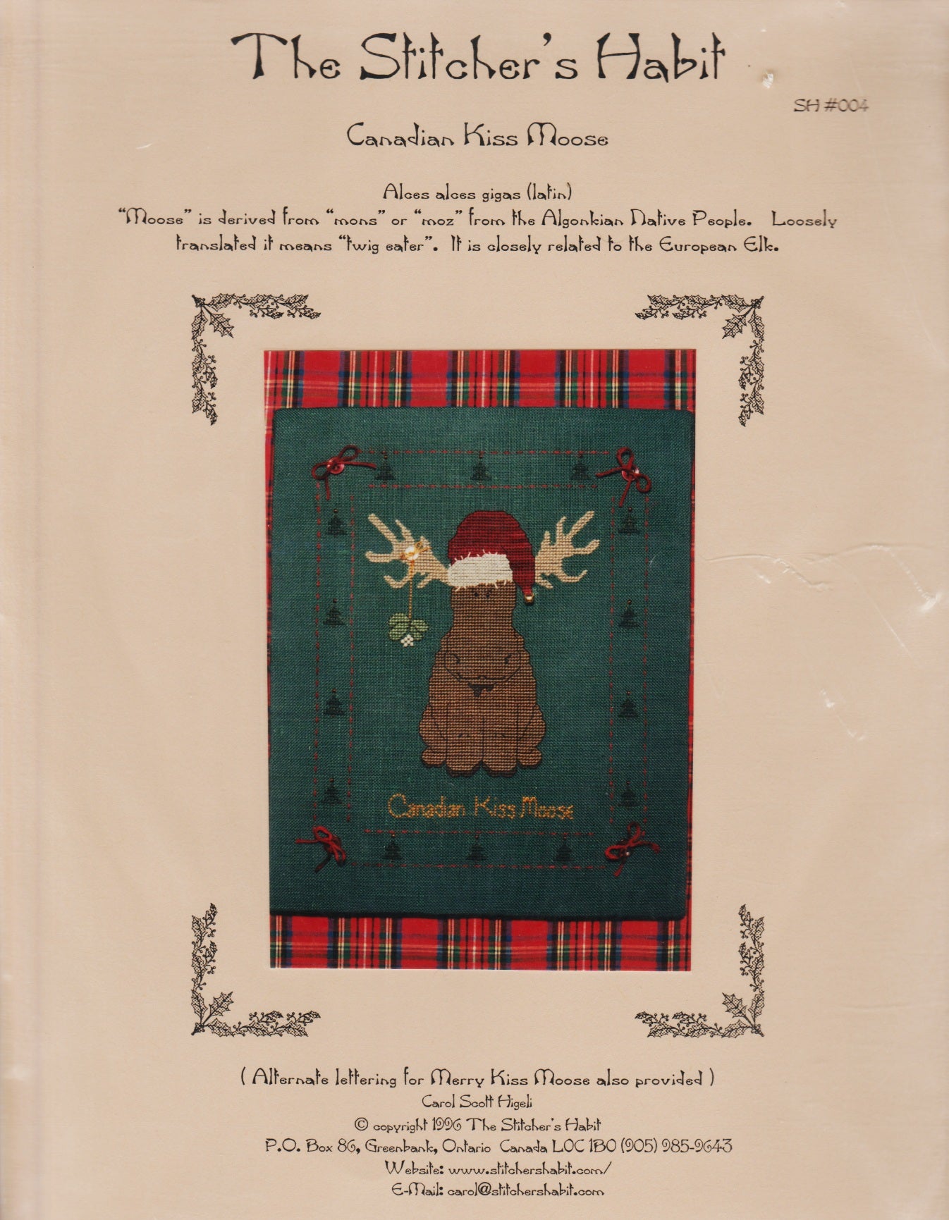 The Stitcher's Habit Canadian Kiss Moose SH004 Christmas cross stitch pattern