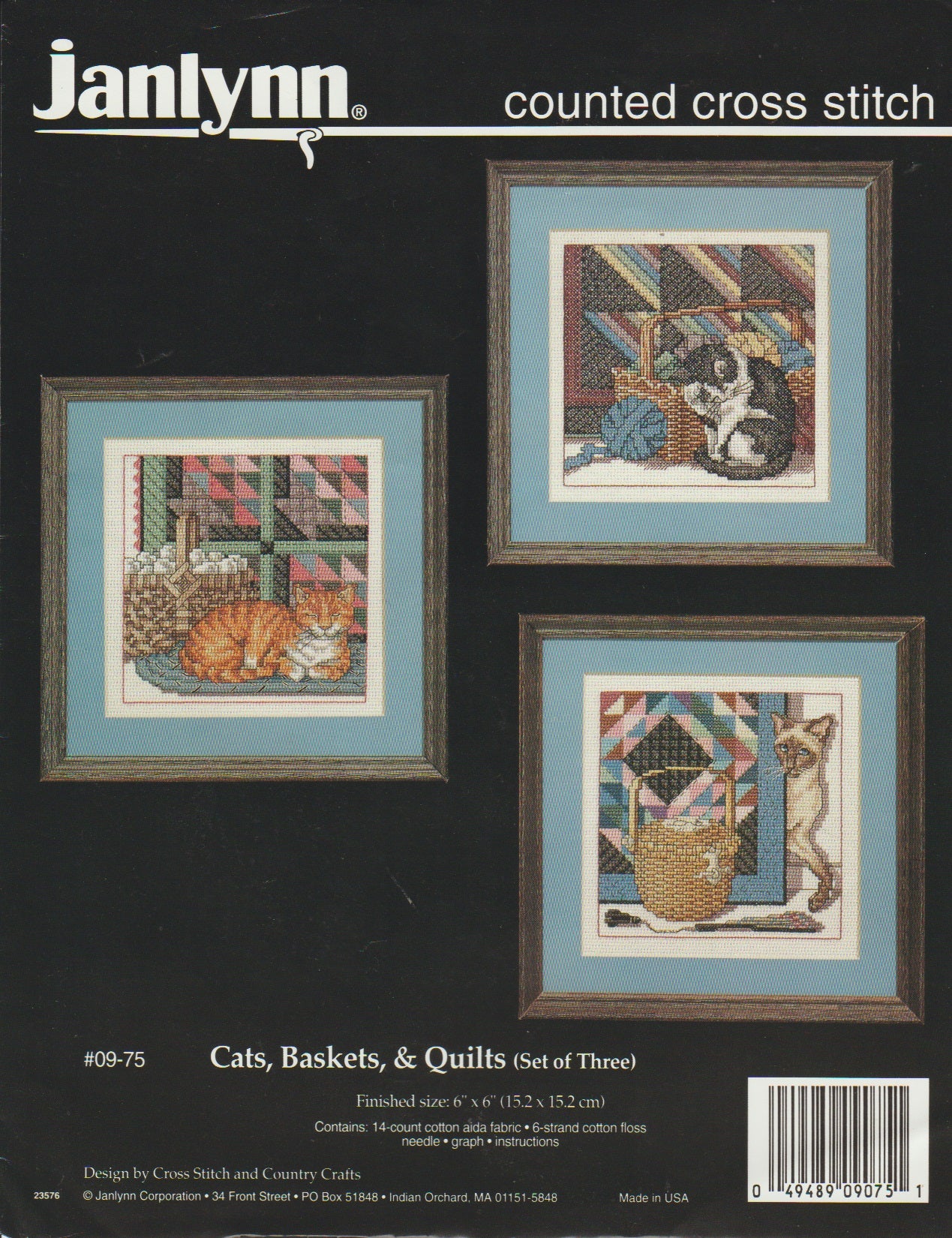 JanLynn Cats, Baskets, & Quilts 09-75 cross stitch kit