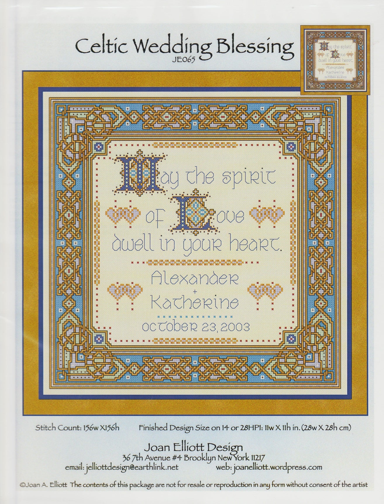Joan Elliot Celtic Wedding Blessing JE065 cross stitch pattern