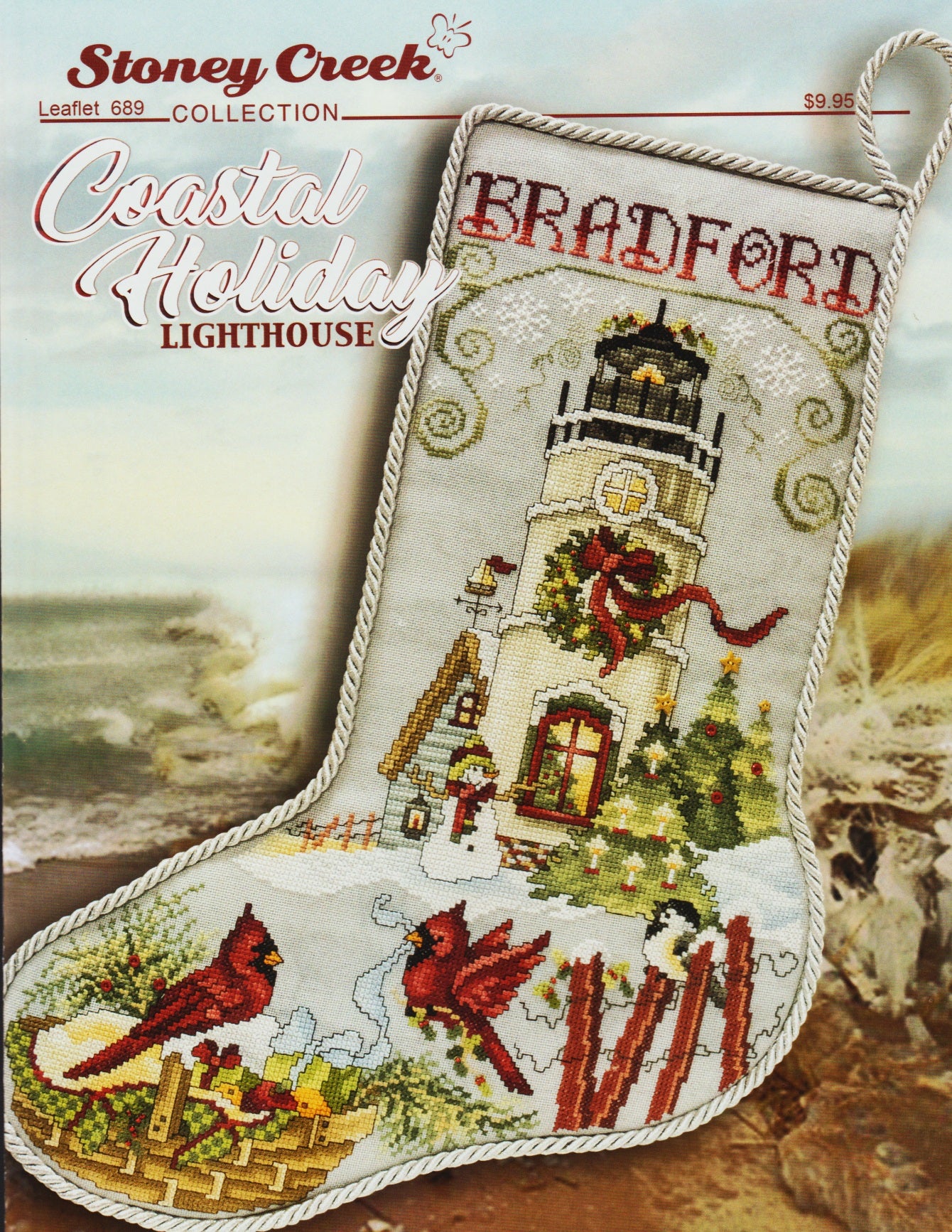 Stoney Creek Coastal Holiday Lighthouse LFT689 christmas beach lighthouse stocking cross stitch pattern