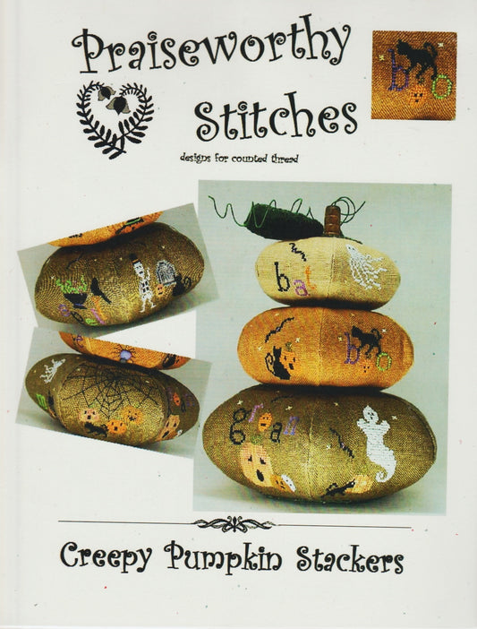 Praiseworthy Stitches Creepy Pumpkin Stackers halloween cross stitch pattern