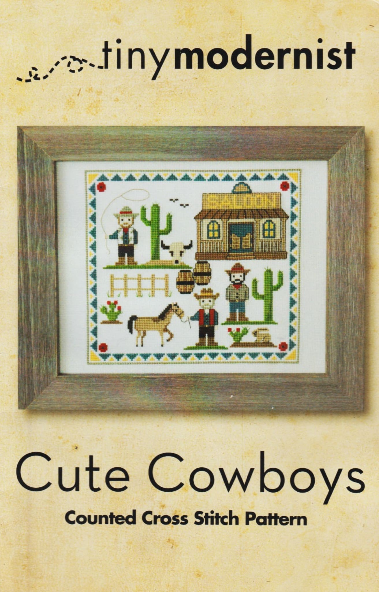 Tiny Modernist Cute Cowboys cross stitch pattern