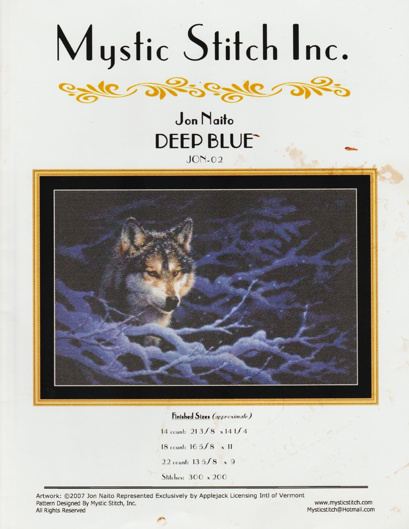 Mystic Stitch Deep Blue JON-02 wolf cross stitch pattern