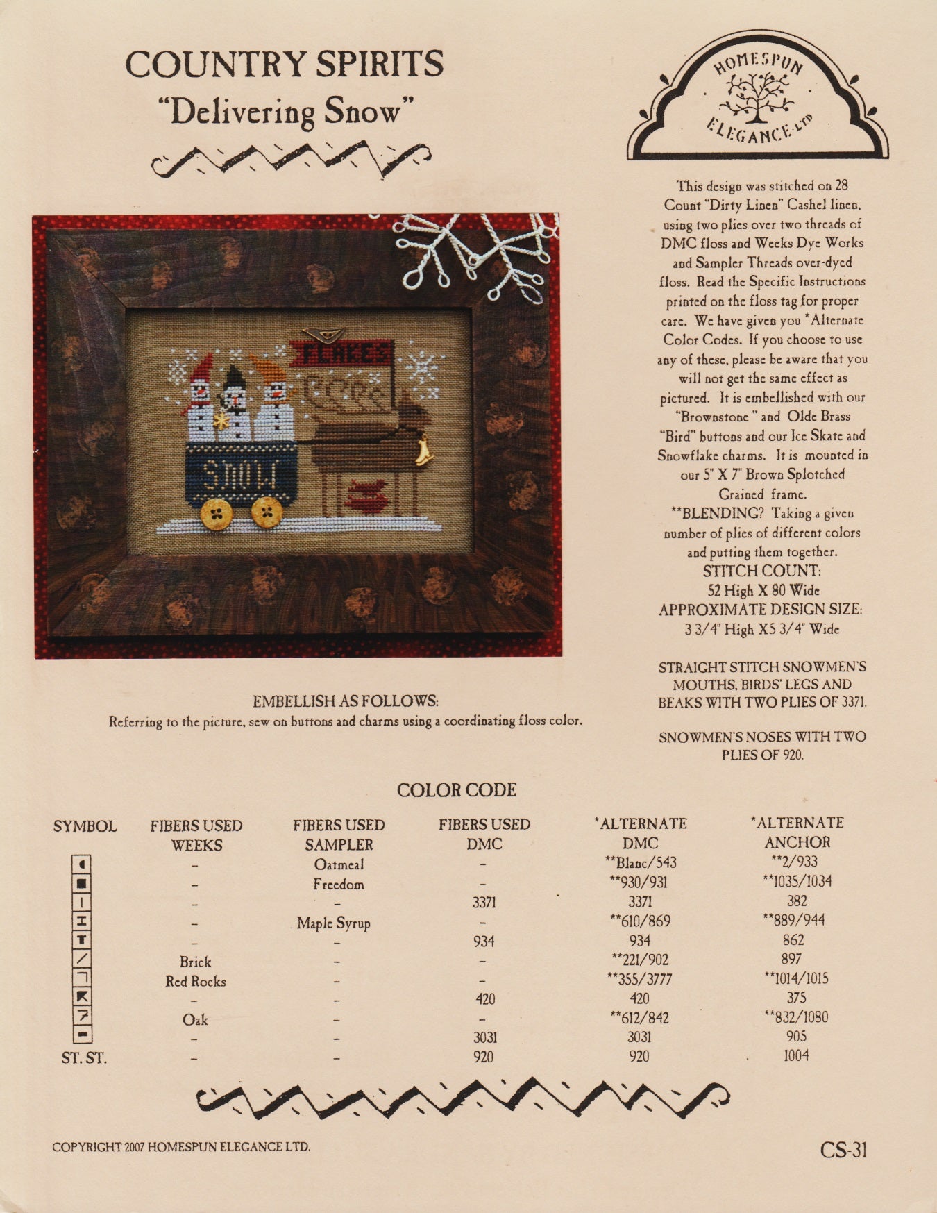 Homespun Elegance Delivering Snow CS-31 cross stitch pattern