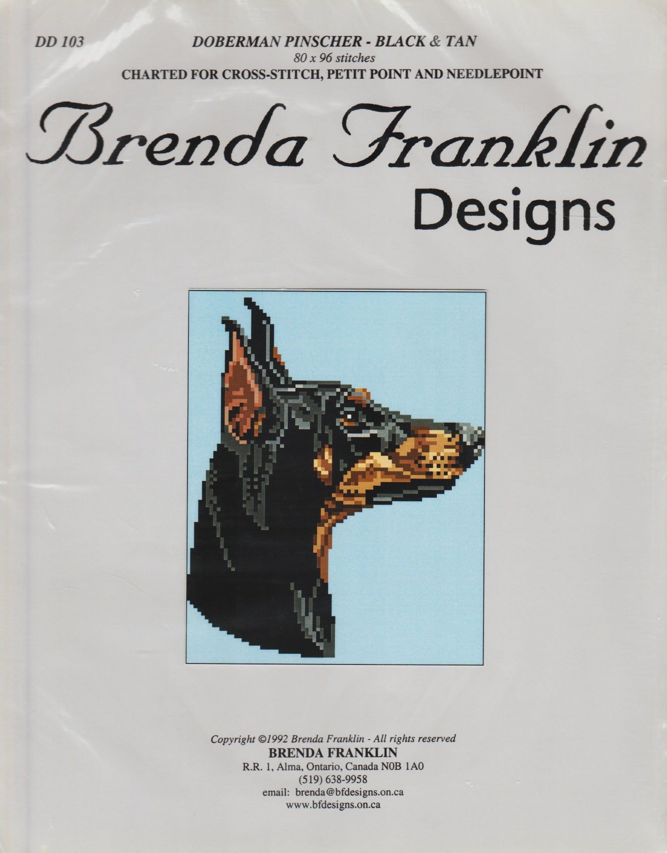 Brenda Franklin Designs Doberman Pinscher - Black & Tan DD103 dog cross stitch pattern