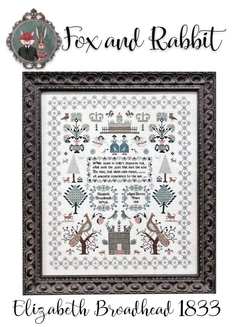 Fox and Rabbit Elizabeth Broadhead 1833 cross stitch sampler pattern