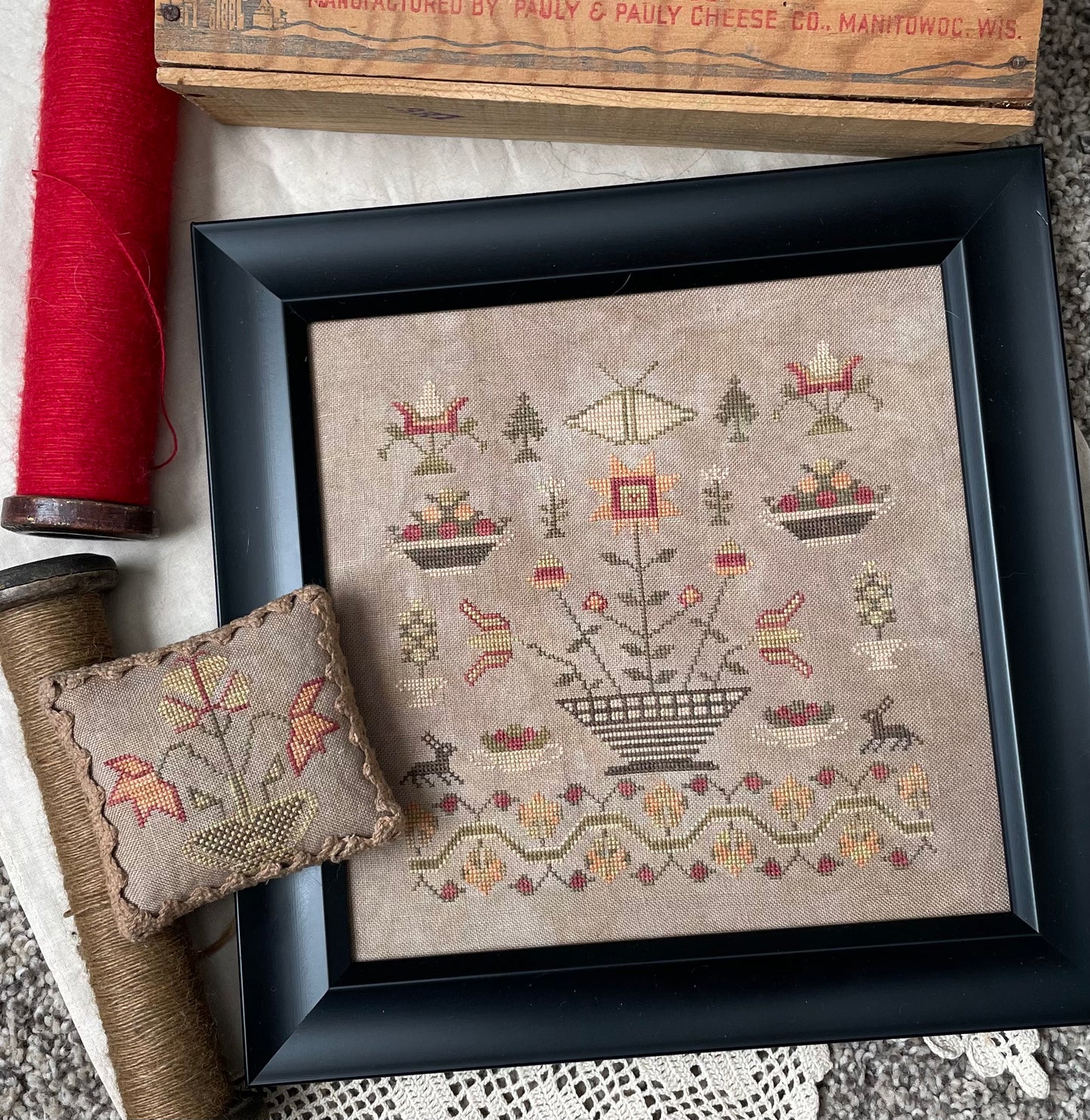 From The Heart Elizabeth's Autumn Basket cross stitch reproduction sampler