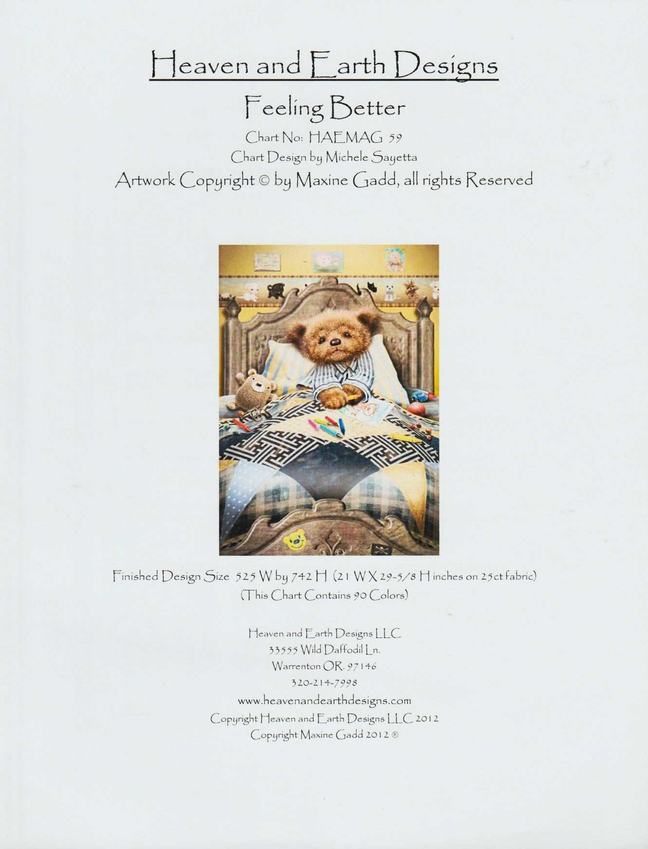 Heaven and Earth Designs Feeling Better HAEMAG59 teddy bear cross stitch pattern