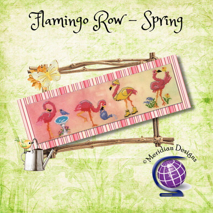Meridian Designs Flamingo Row Spring MD-057 cross stitch pattern