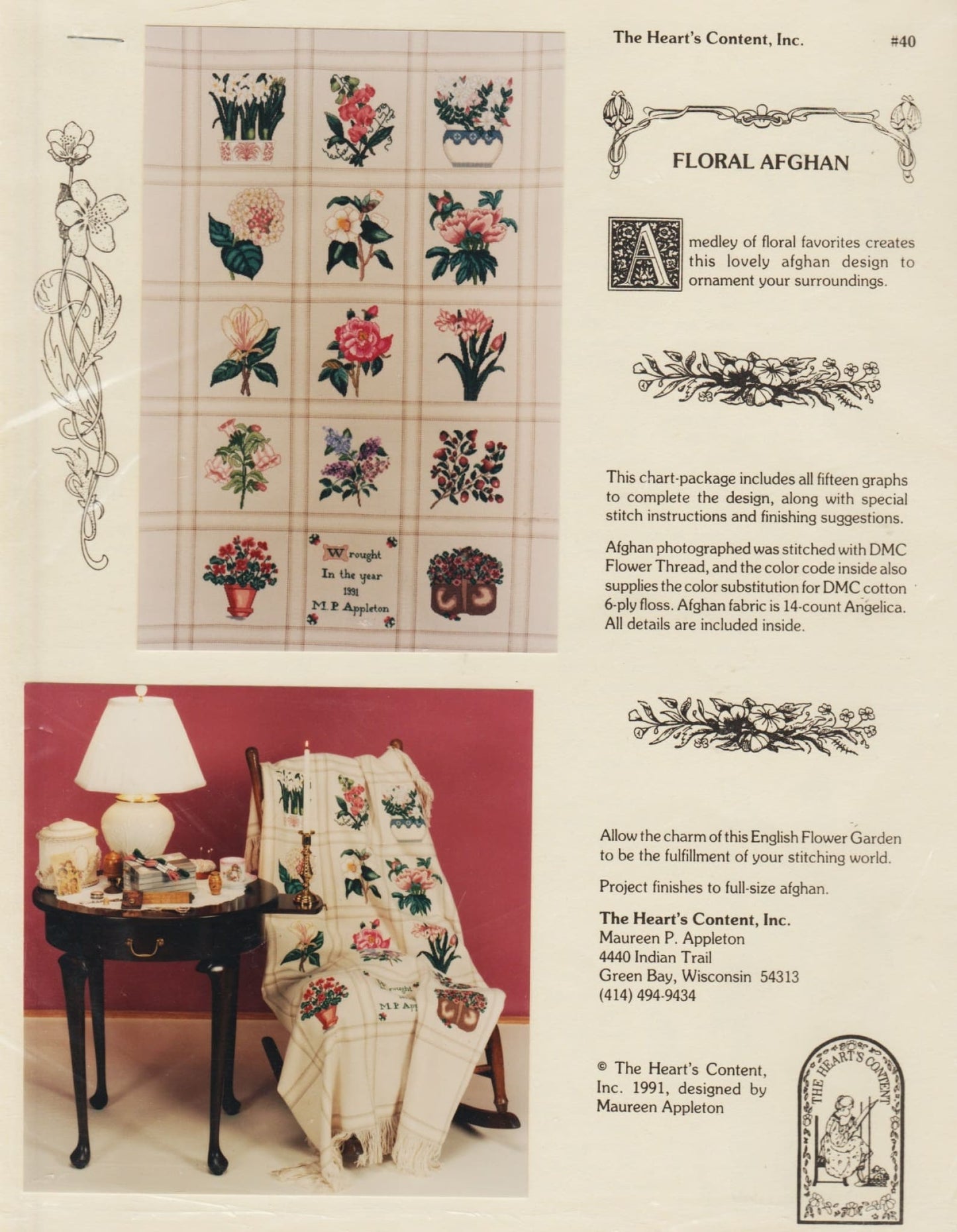 The Heart's Content Floral Afghan 40 cross stitch pattern