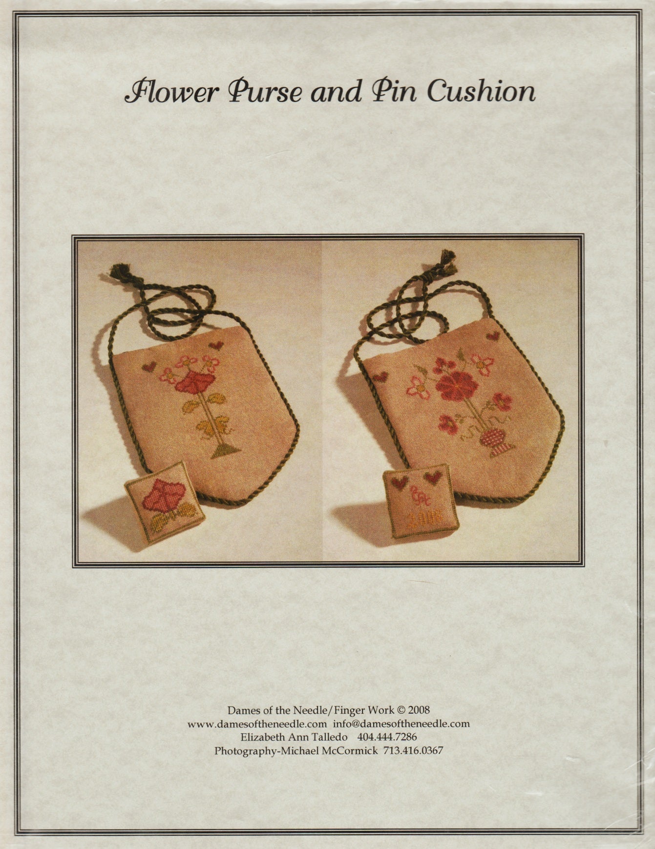 Dames Of The Needle Flower Purse and Pin Cushion cross stitch pattern
