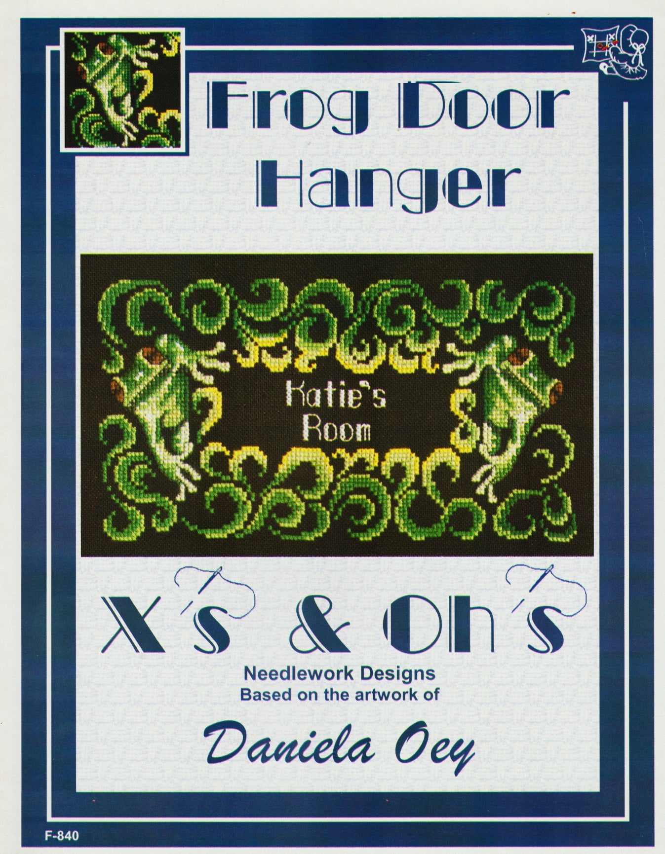X's & Oh's Frog Door Hanger F-840 cross stitch pattern