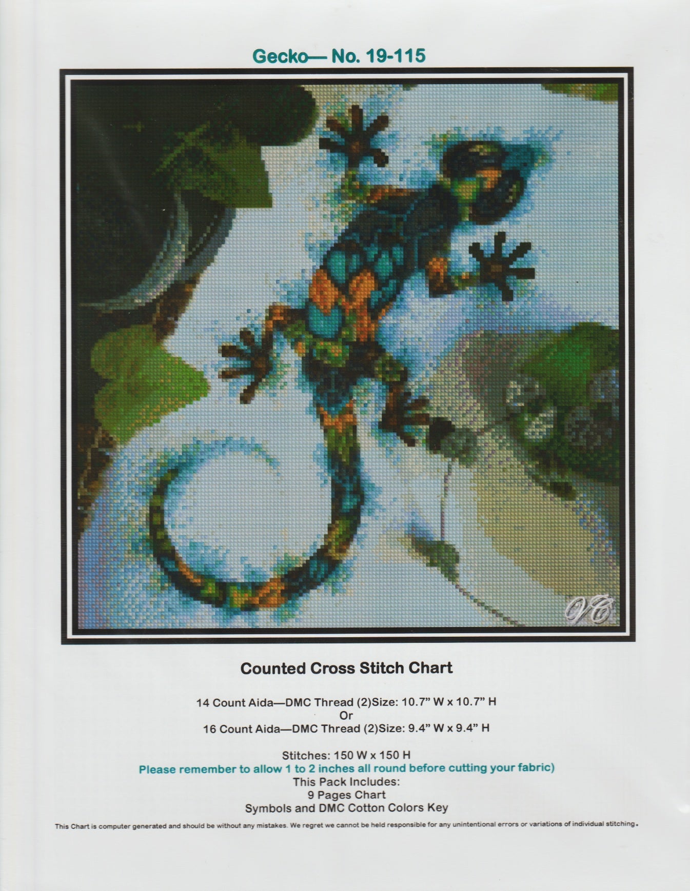 Valentina's Collectibles Gecko 19-115 cross stitch pattern