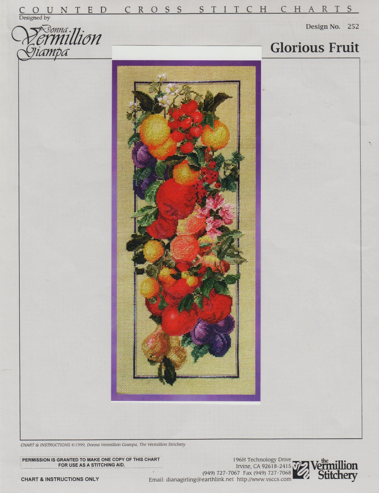 Vermillion Stitchery Glorious Fruit 252 cross stitch pattern