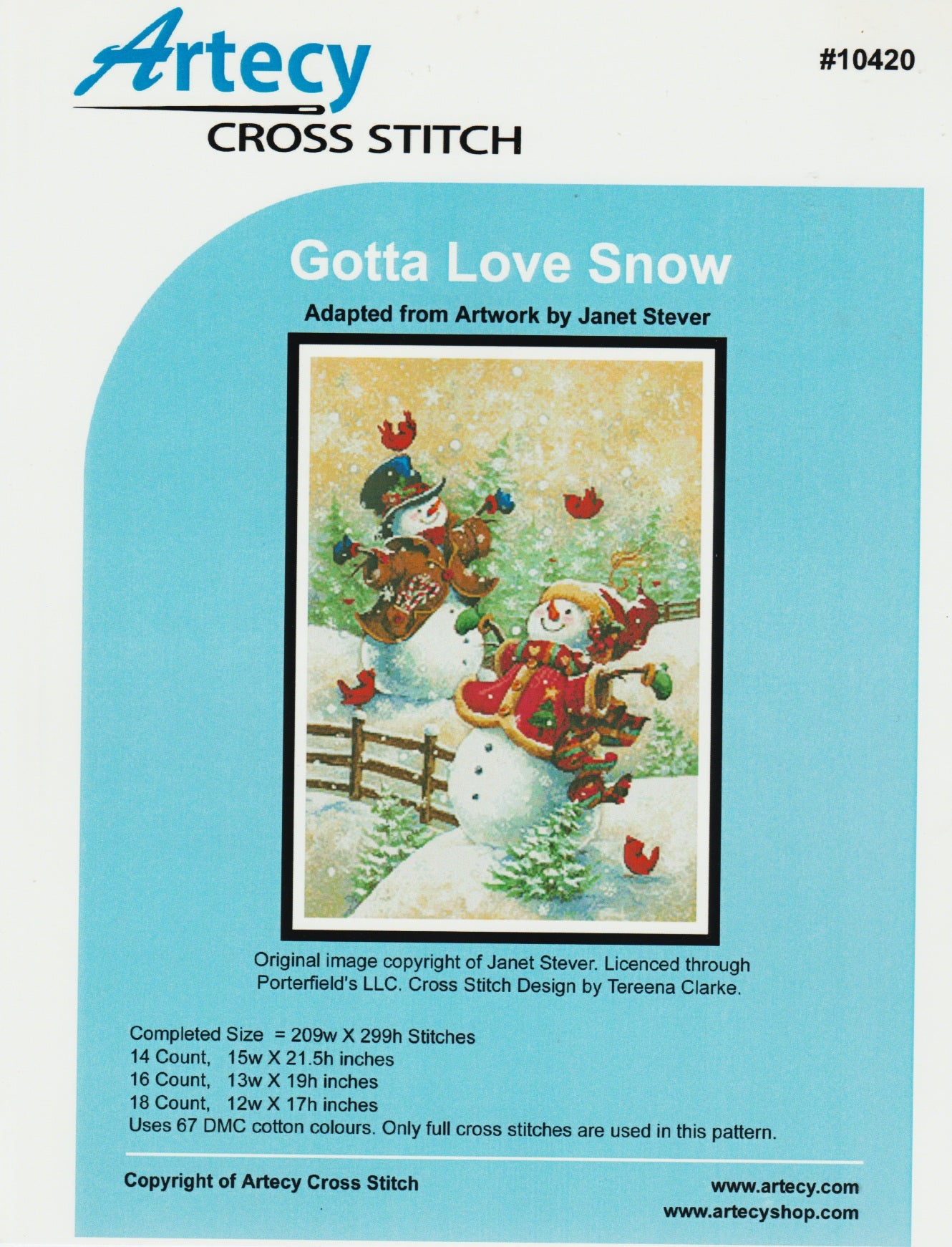 Artecy Gotta Love Snow 10420 snowman cross stitch pattern