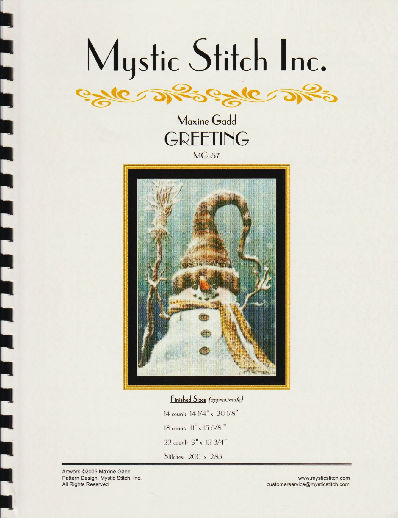 Mystic Stitch Maxine Gadd Greeting snowman MG-57 cross stitch pattern
