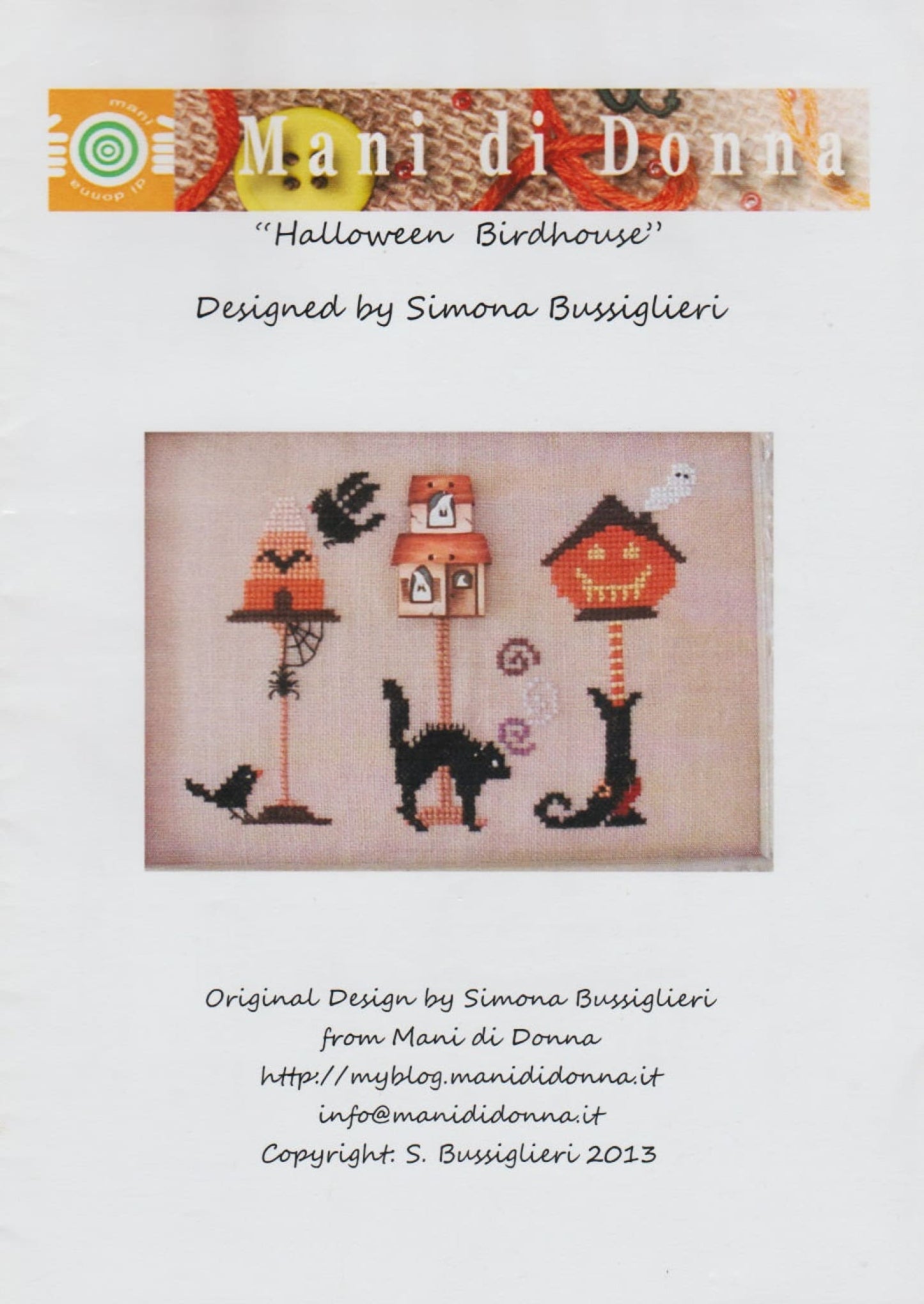 Mani di Donna Halloween Birdhouse cross stitch pattern