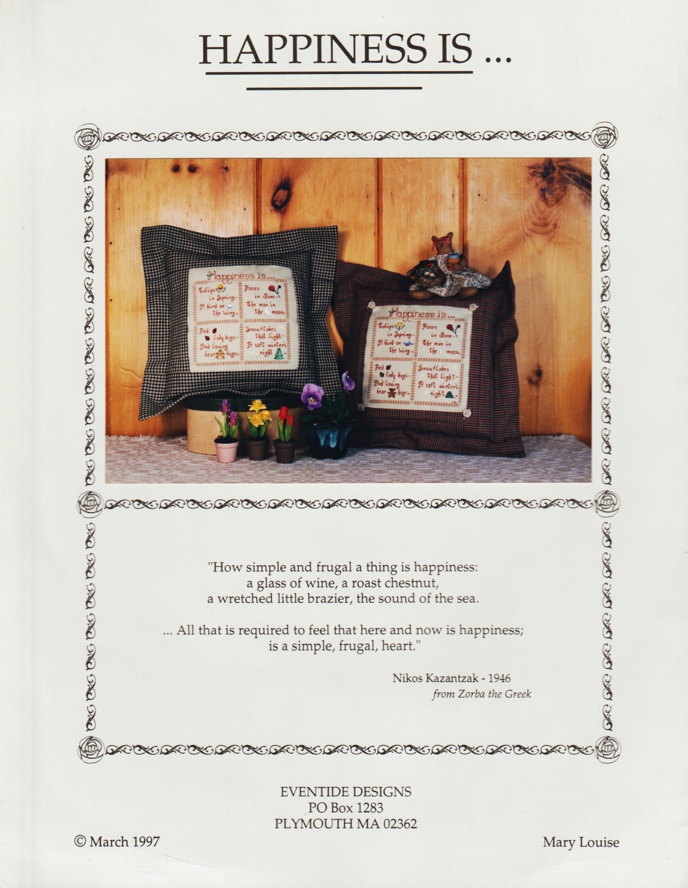 Eventide Designs Happiness Is... cross stitch pattern