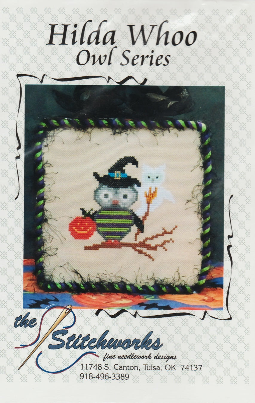 Stitchworks Hilda Whoo cross stitch halloween owl pattern