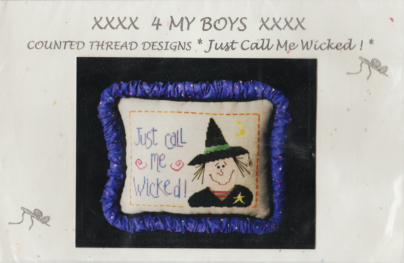 4 My Boys Just Call Me Wicked halloween witch pillow cross stitch pattern