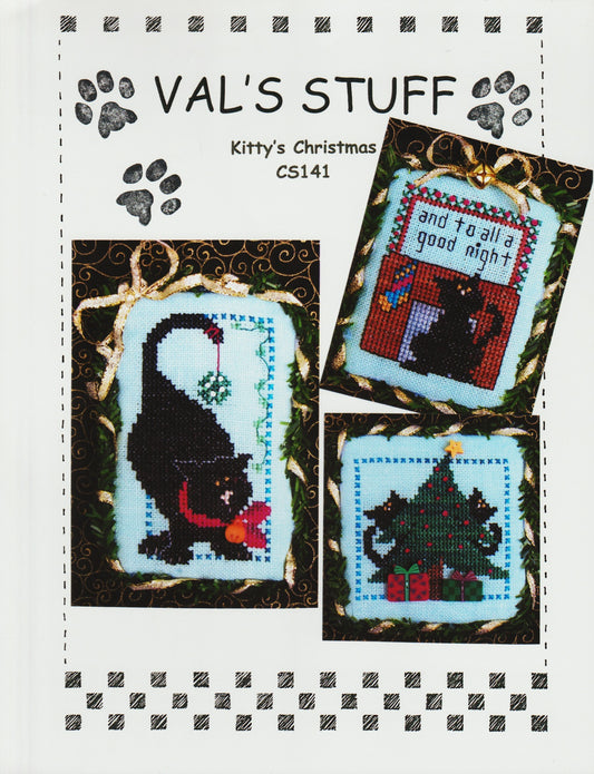 Val's Stuff Kitty's Christmas CS141 christmas cat ornaments cross stitch pattern