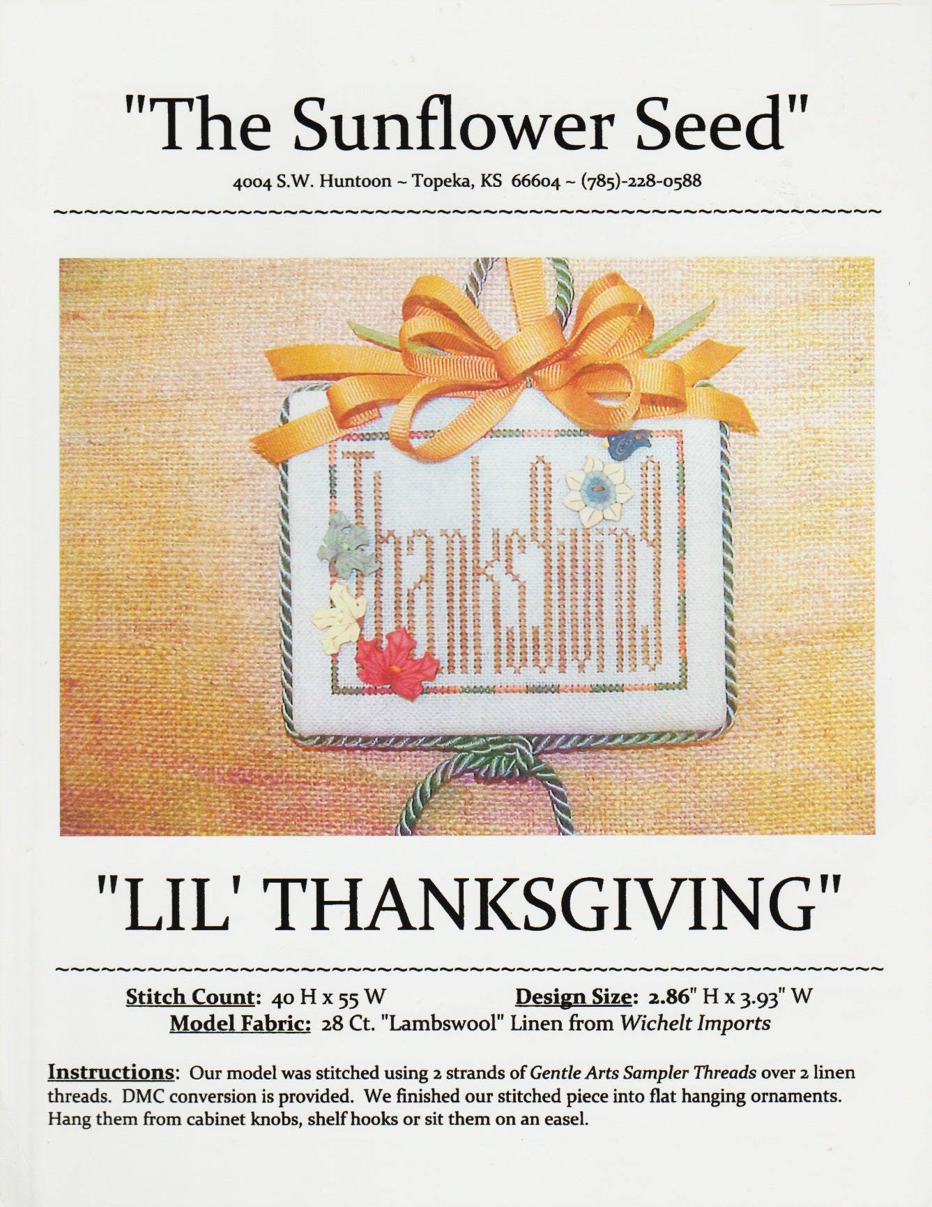 The Sunflower Seed Lil' Thanksgiving cross stitch pattern