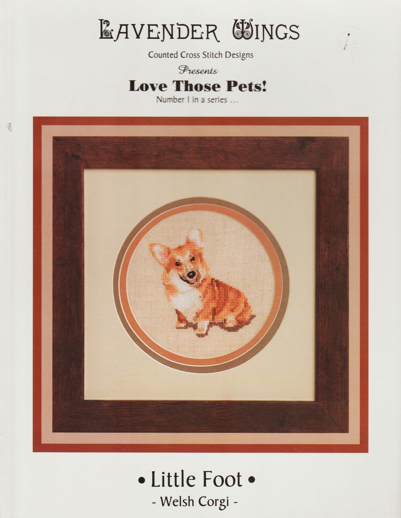 Lavender Wings Little Foot Welsh Corgi cross stitch pattern
