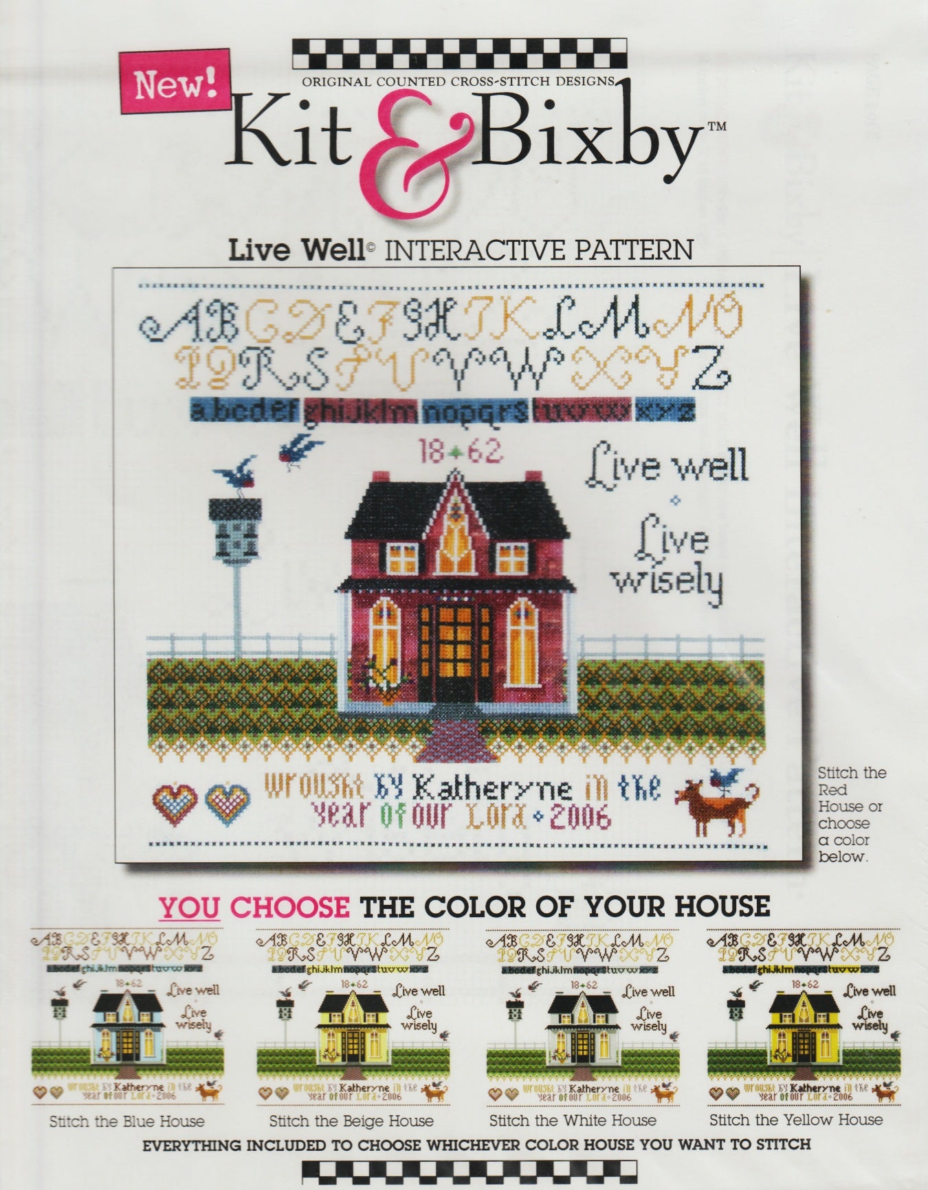 Kit & Bixby Live Well cross stitch pattern