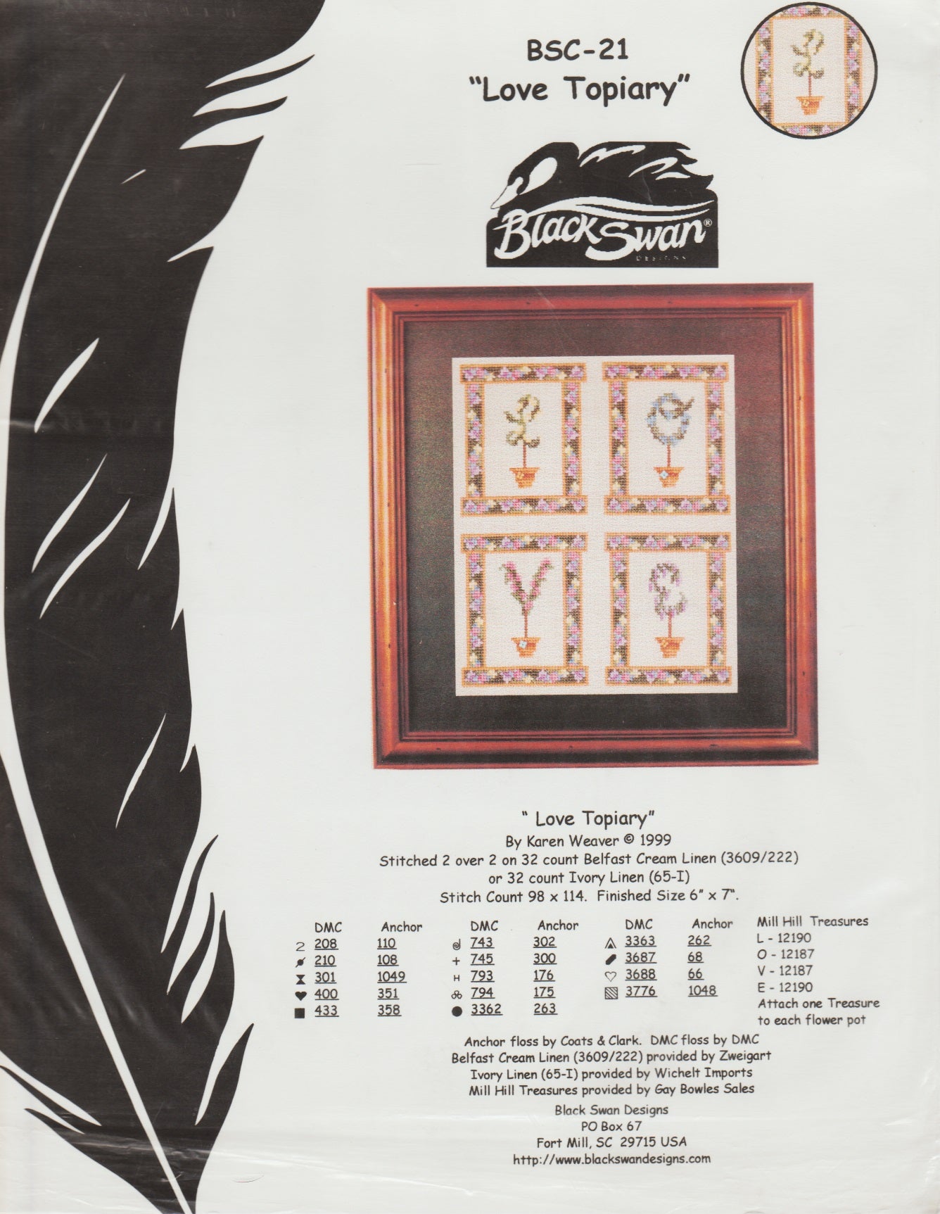 Black Swan Love Topiary BSC-21 cross stitch pattern