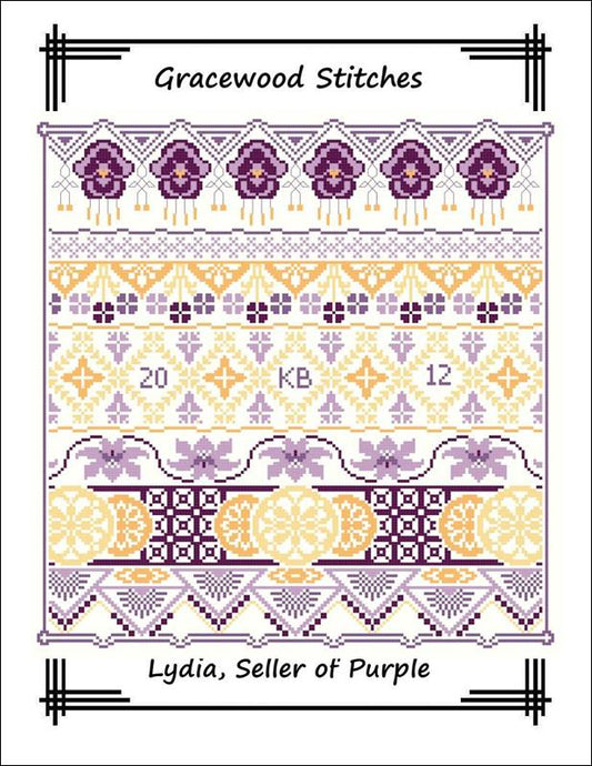 Gracewood Stitches Lydia, Seller of Purple cross stitch pattern