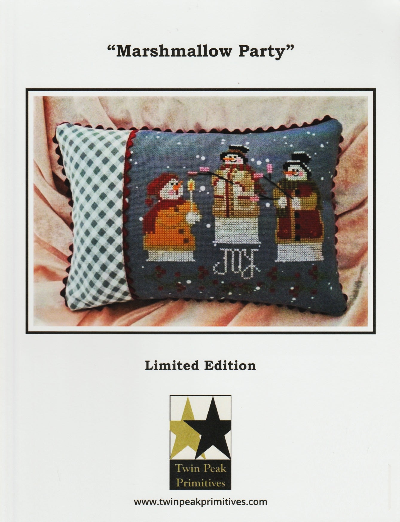 Twin Peak Primitives Marshmallow Party snowman christmas pillow cross stitch pattern