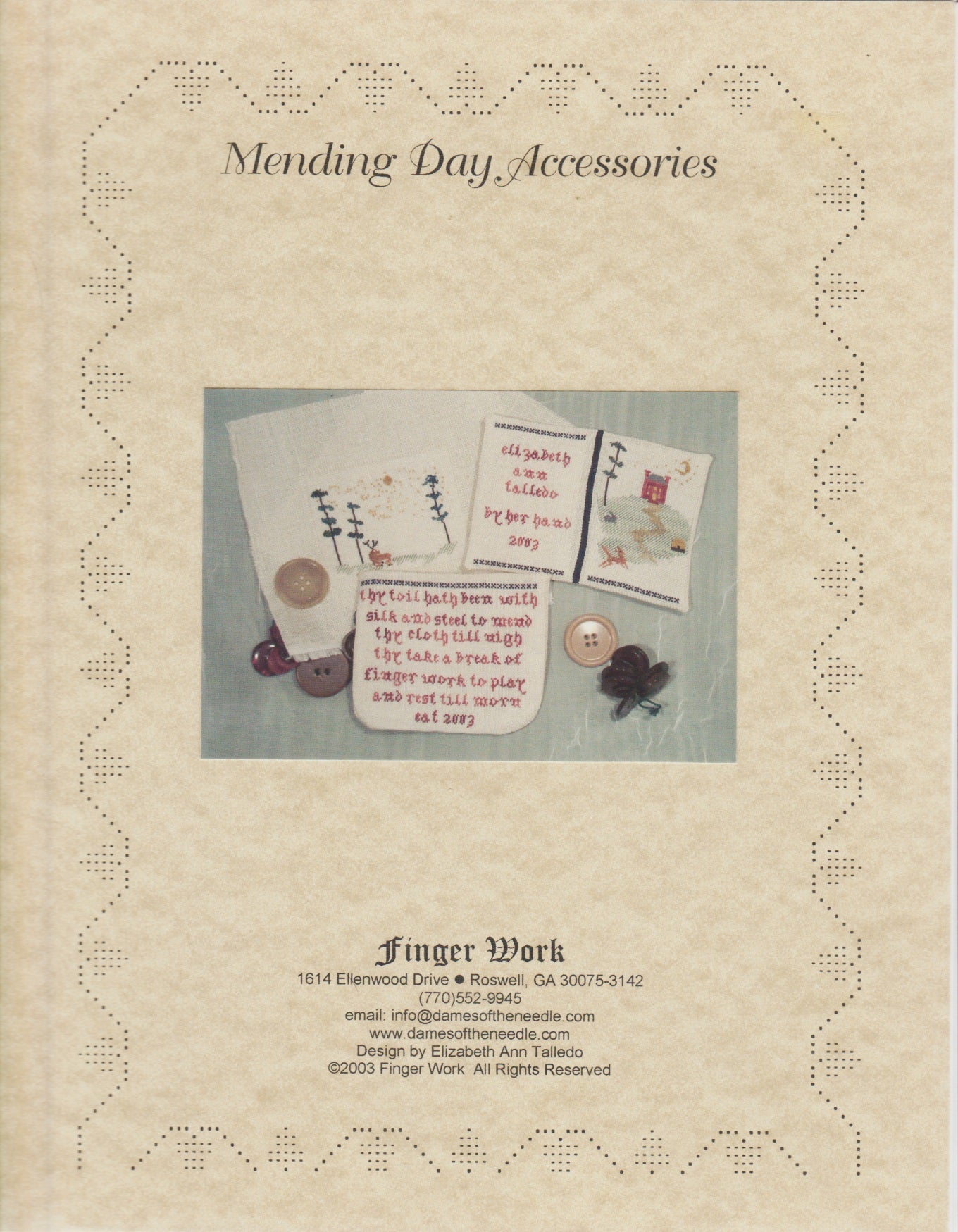 Finger Work Mending Day Accessories cross stitch pattern