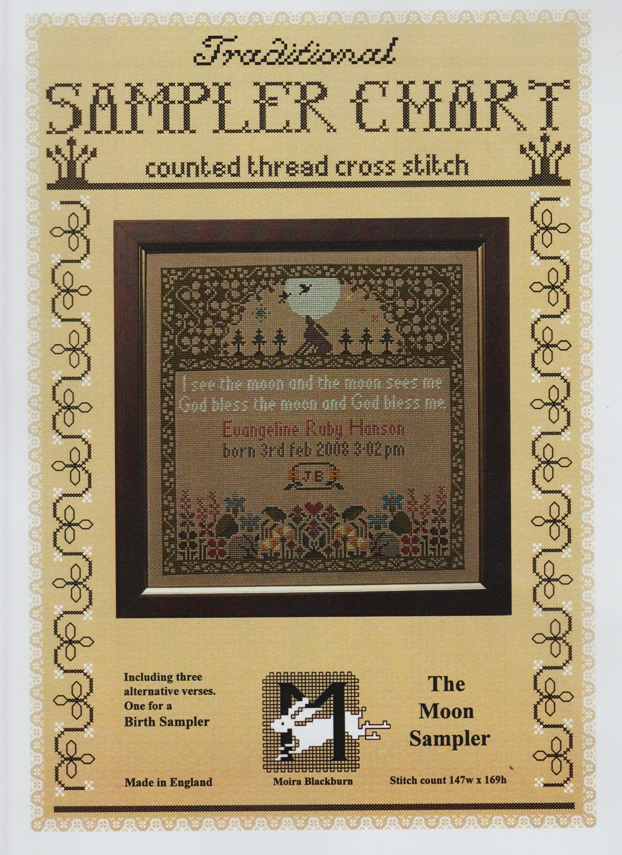 Moira Blackburn Moon Sampler cross stitch sampler pattern