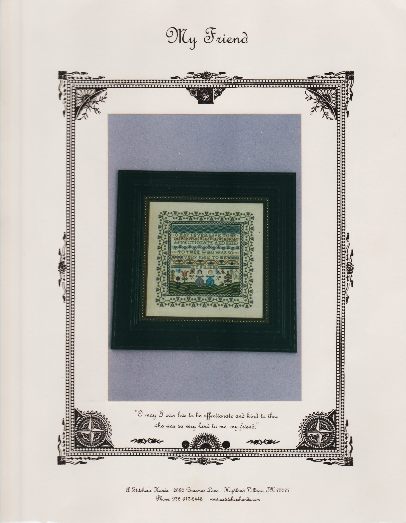A Stitcher's Hands My Friend cross stitch sampler pattern