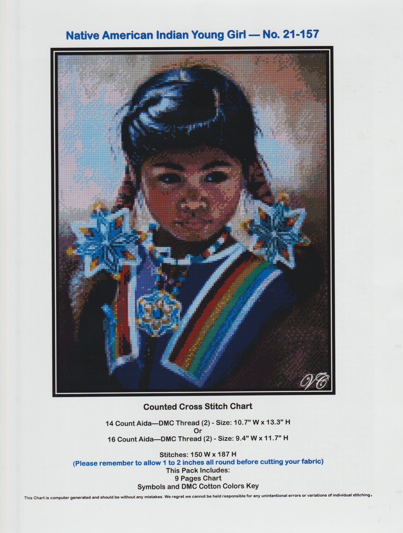 Valentina's Collectibles Native American Indian Young Girl 21-157 cross stitch pattern